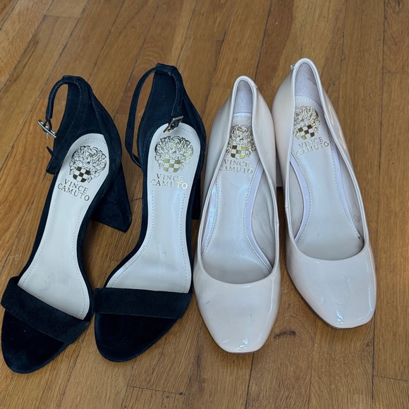 Vince Camuto Black Suede and Cream Patent Leather Heels Set - Picture 1 of 11